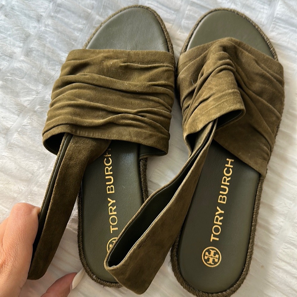 Tory Burch Suede Slingback Espadrille Sandals in Leccio Size 9, BNIB, MRSP$278